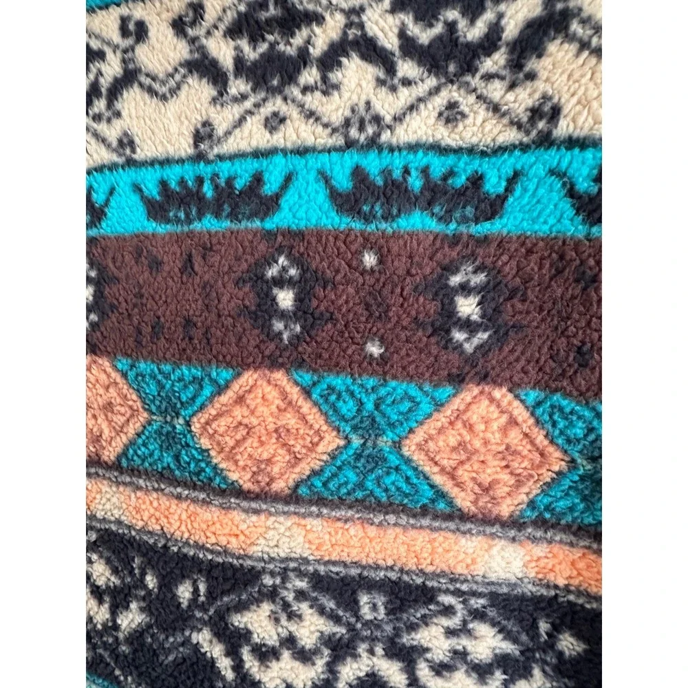 Womens Aztec‎ Sherpa Fleece Vest Teal Brown Southwestern Full Zip Size Medium